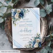 Romantique Bleu foncé Roses Faire-part de mariage