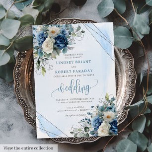 Romantique Bleu foncé Roses Faire-part de mariage