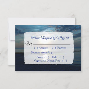 Romantique Blue Ocean Sunset Wedding carte RSVP