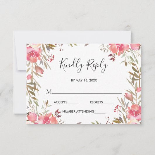 Romantique Blush Bloom Mariage floral RSVP (Devant)