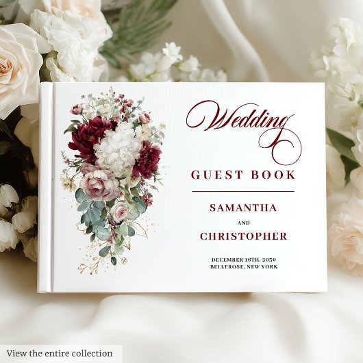 Romantique Boho Bourgogne Mariage blanc livre d'hô