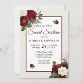 Romantique Bourgogne Floral Sweet 16 Invitation de (Devant)