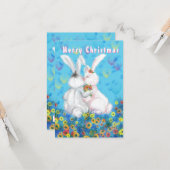 Romantique Couple Bunny carte de Noël (Devant/Arrière en situation)