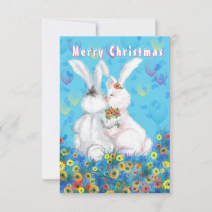 Romantique Couple Bunny carte de Noël