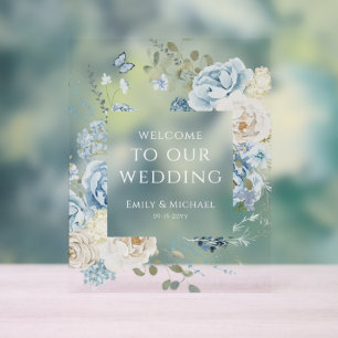 Romantique Dusty Blue Welcome Floral Mariage