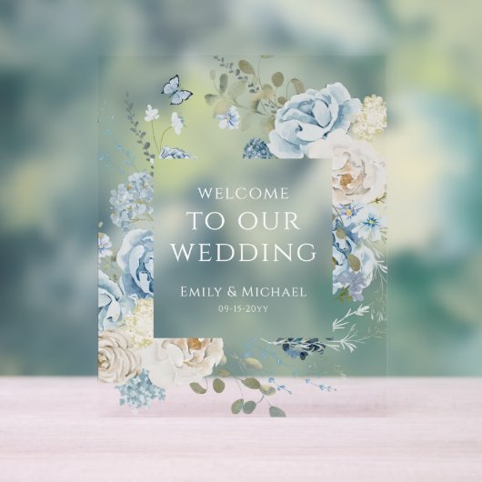 Romantique Dusty Blue Welcome Floral Mariage (Neutre)