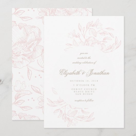 Romantique Élégant Faire-part de mariage floral (Devant / Derrière)