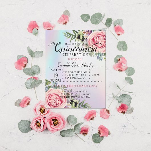 Romantique Elégant Floral Quinceañera Invitation