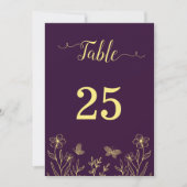 Romantique élégant or fleur violet numéro de table (Devant)