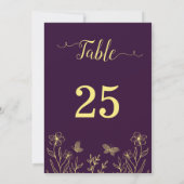 Romantique élégant or fleur violet numéro de table (Dos)