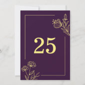 Romantique élégant or fleur violet numéro de table (Dos)