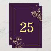 Romantique élégant or fleur violet numéro de table (Devant / Derrière)