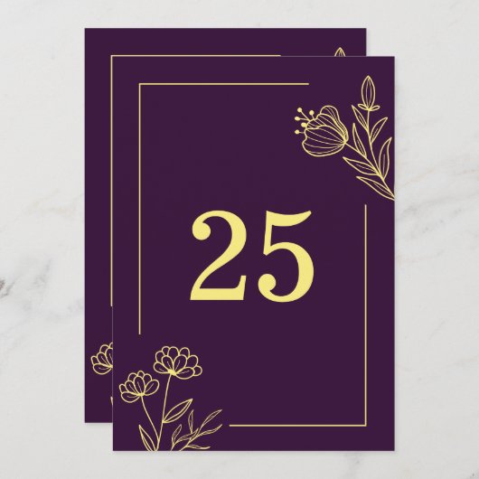 Romantique élégant or fleur violet numéro de table (Devant / Derrière)