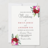 Romantique Élégant Rose Rouge Faire-part de mariag (Devant)