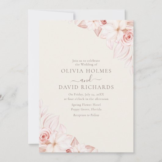 Romantique Faire-part de mariage beige et rose (Devant)
