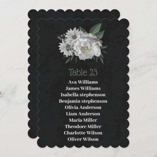 romantique fleurs blanches carte de siège noir (Devant / Derrière)