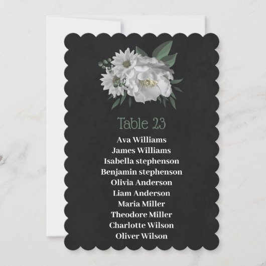 romantique fleurs blanches carte de siège noir (Devant)