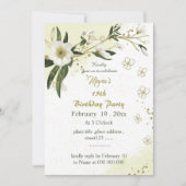 romantique fleurs blanches et or invitation annive (Devant)