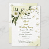 romantique fleurs blanches et or invitation annive (Devant / Derrière)