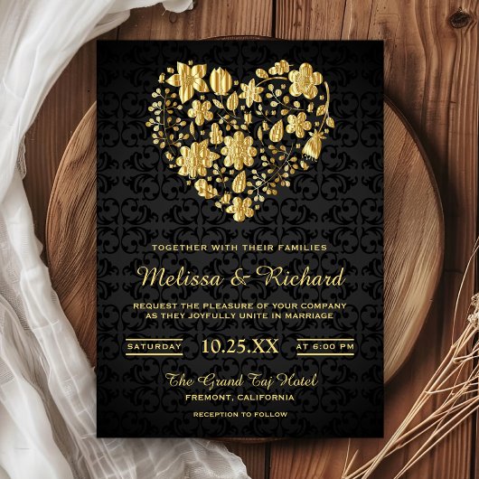 Romantique Floral Faux Gold Heart Faire-part de ma