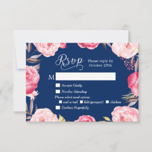 Romantique Floral Wreath Navy Blue RSVP Réponse
