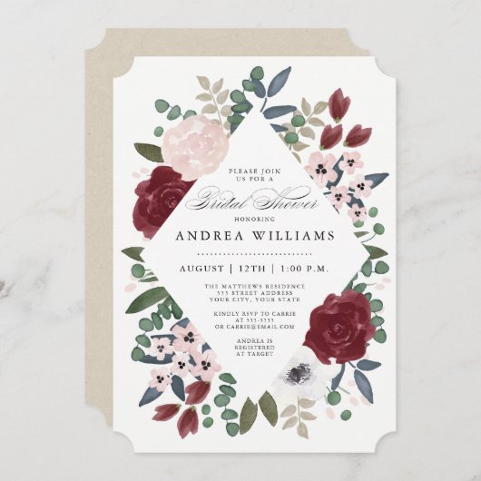 Romantique Florals Invitation de la douche nuptial (Devant / Derrière)
