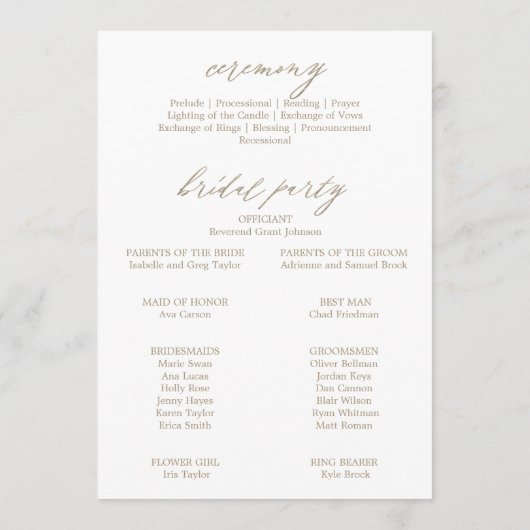 Romantique Gold Calligraphie Programme de mariage (Dos)