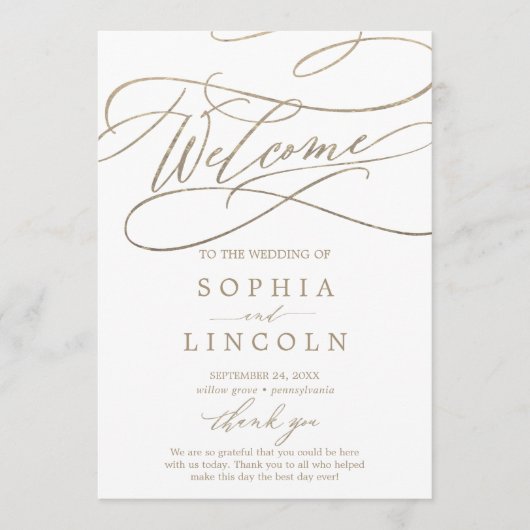 Romantique Gold Calligraphie Programme de mariage (Devant)