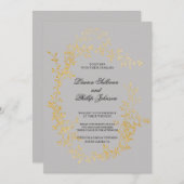 Romantique Gold Wreath Floral Wedding Invitations (Devant / Derrière)