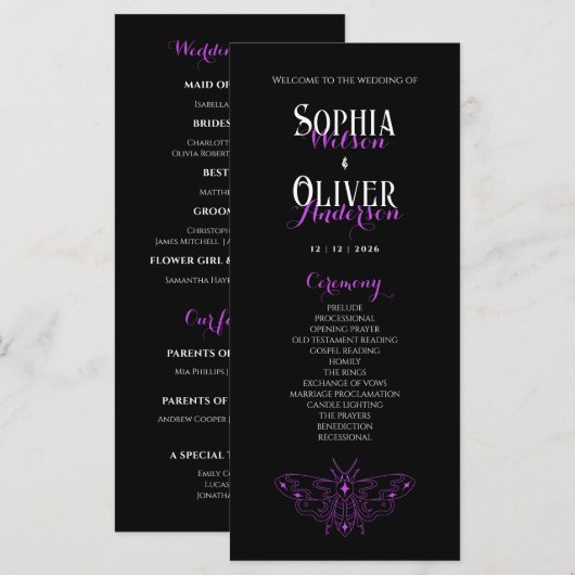 Romantique gothique Noir & Violet Programme de mar (Devant / Derrière)