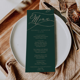 Romantique Green Calligraphy Mariage Dîner Menu