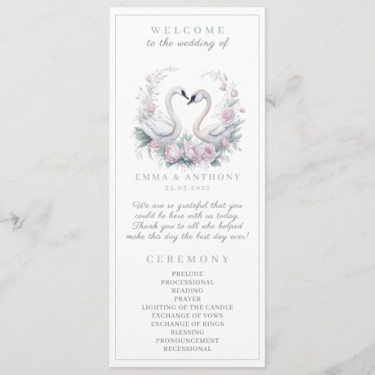 Romantique Green Swan Programme de mariage en coup (Devant)