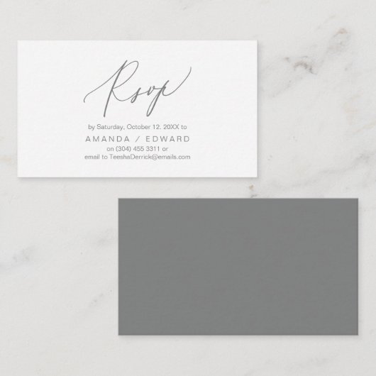 Romantique, gris foncé, Invitation RSVP, répondre (Devant / Derrière)