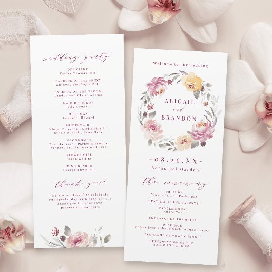 Romantique jardin mauve programme de mariage flora