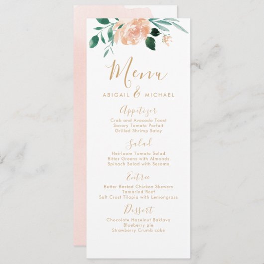 Romantique jardin pêche à la mariage à fleurs menu (Devant / Derrière)