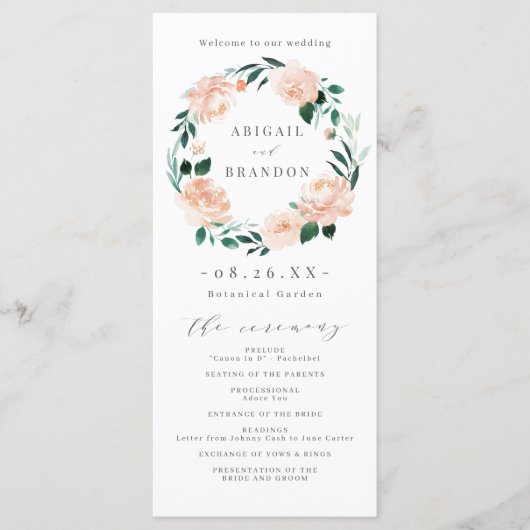 Romantique jardin pêche programme de mariage flora (Devant)