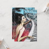 Romantique Lady Piano Music Carte d'anniversaire (Devant/Arrière en situation)