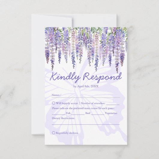 Romantique Lilac Wisteria Jardin Mariage RSVP Cart (Devant)