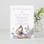 Romantique lilas et papillon Invitation Anniversai (Debout devant)