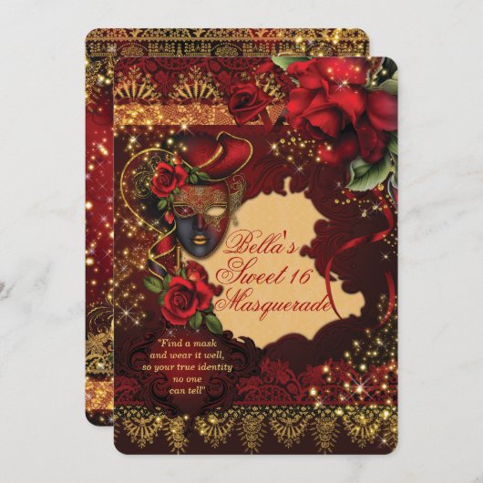Romantique Masquerade Sweet 16 Invitations de fête (Devant / Derrière)