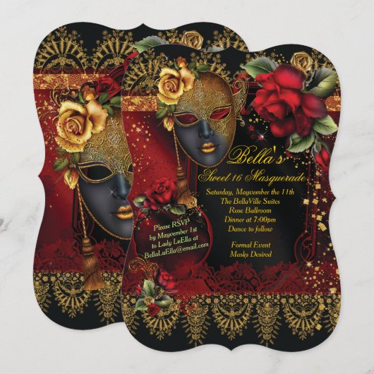 Romantique Masquerade Sweet 16 Invitations de fête (Devant / Derrière)