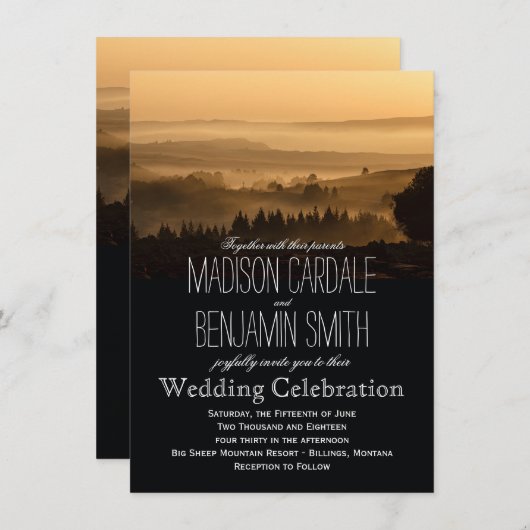 Romantique Misty Mountains Rustique Faire-part de (Devant / Derrière)