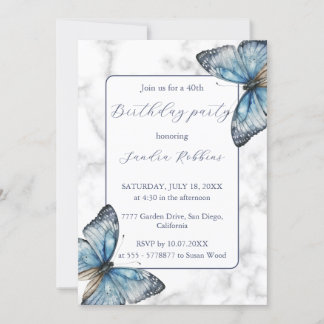 Romantique papillons bleu Anniversaire Invitation