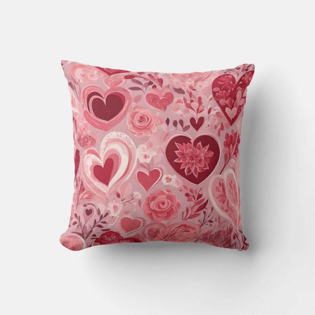 Romantique Peint Coussin avec Coeurs (Recto)