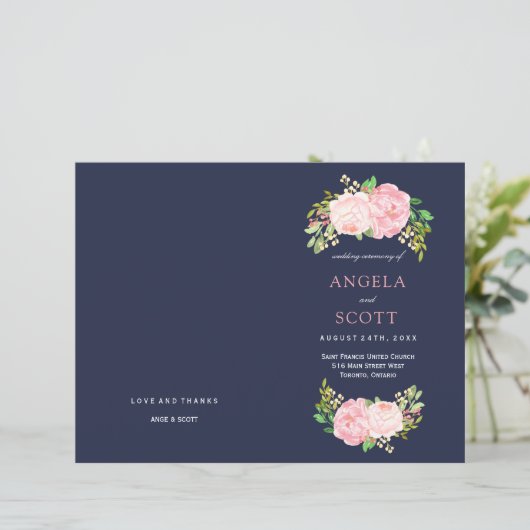 Romantique Peonies roses Programmes de mariage (Debout devant)