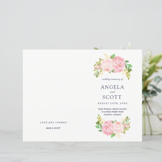 Romantique Peonies roses Programmes de mariage (Debout devant)