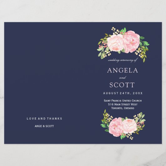 Romantique Peonies roses Programmes de mariage (Devant)