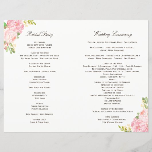 Romantique Peonies roses Programmes de mariage (Dos)
