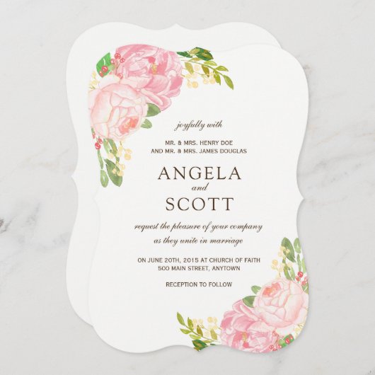 Romantique Peony rose invitation mariage (Devant / Derrière)
