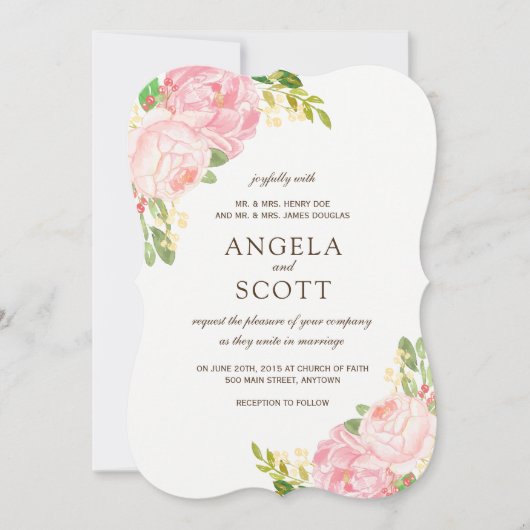 Romantique Peony rose invitation mariage (Devant)